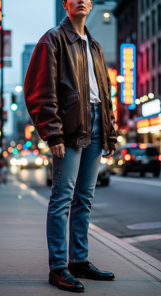 White Tee + Leather Jackets & Bombers