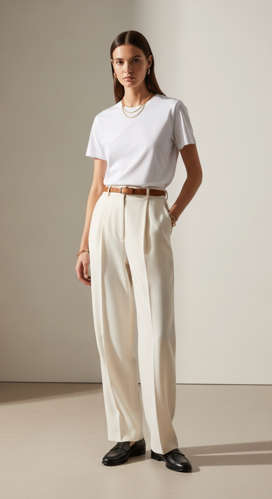 White Tee + Tailored Bottoms