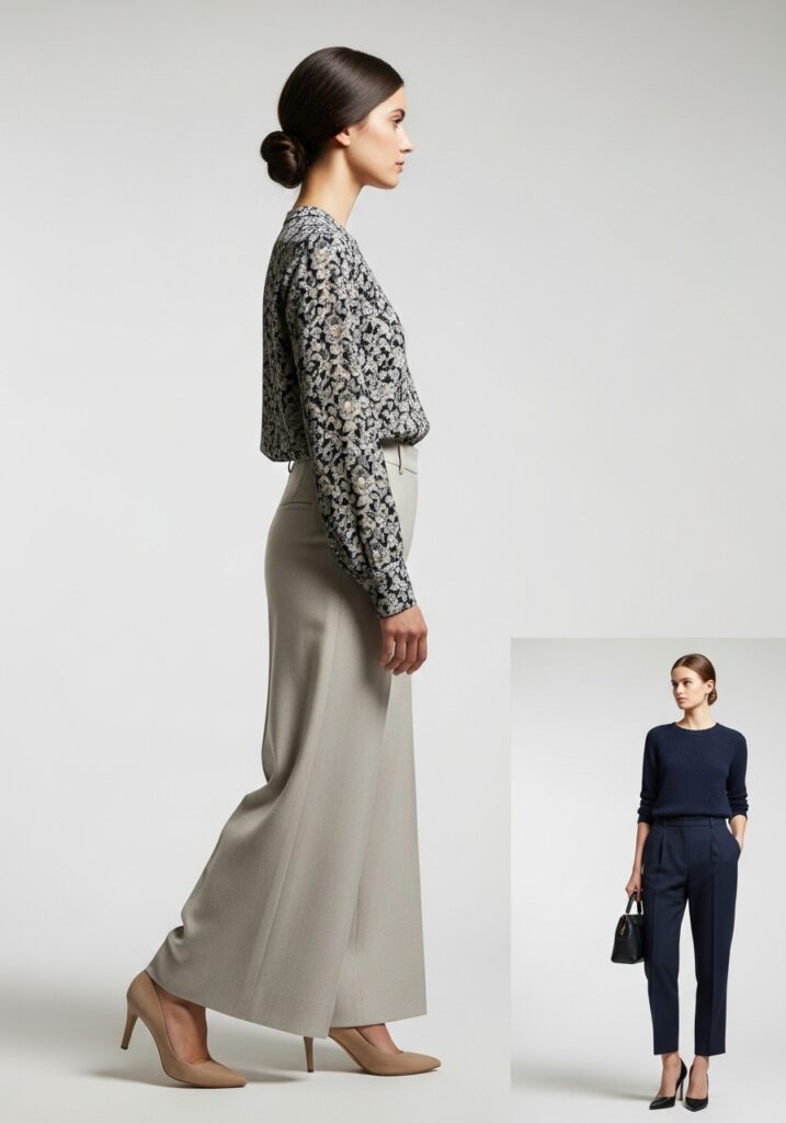 full-length wide-leg trousers skimming