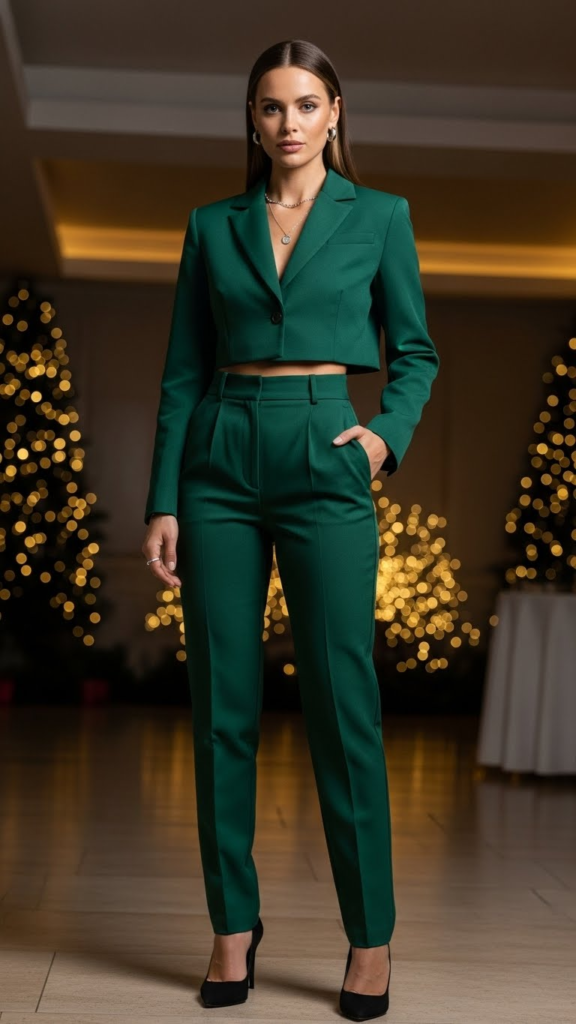 Cropped Blazer with Matching High-Waist Pants