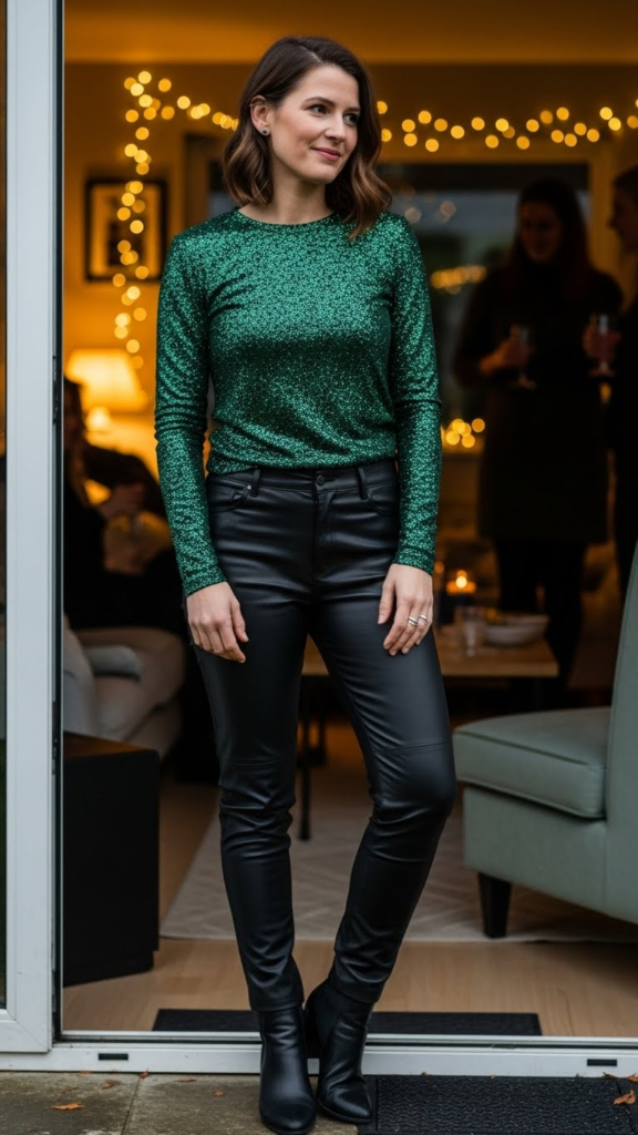 Leather Pants with Sparkle Top