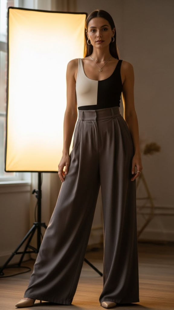 Wide-Leg Trousers with Fitted Bodysuit