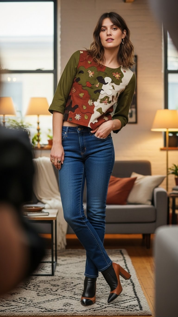 Statement Top with Dark Wash Jeans