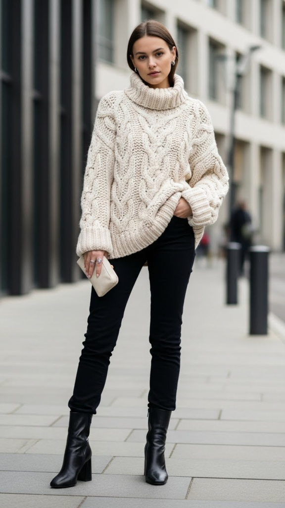 Chunky Knit with Heeled Boots