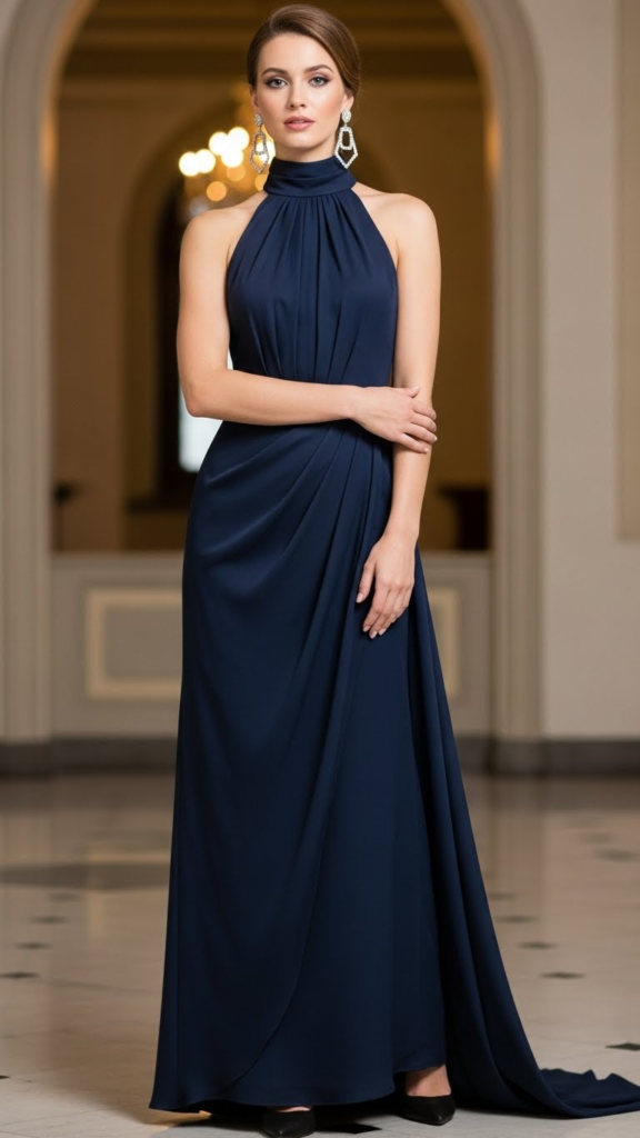 High-Neck Evening Dress with Sleek Finish