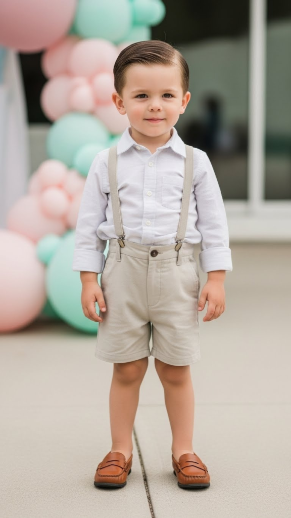 Neutral Shirt with Suspender Shorts