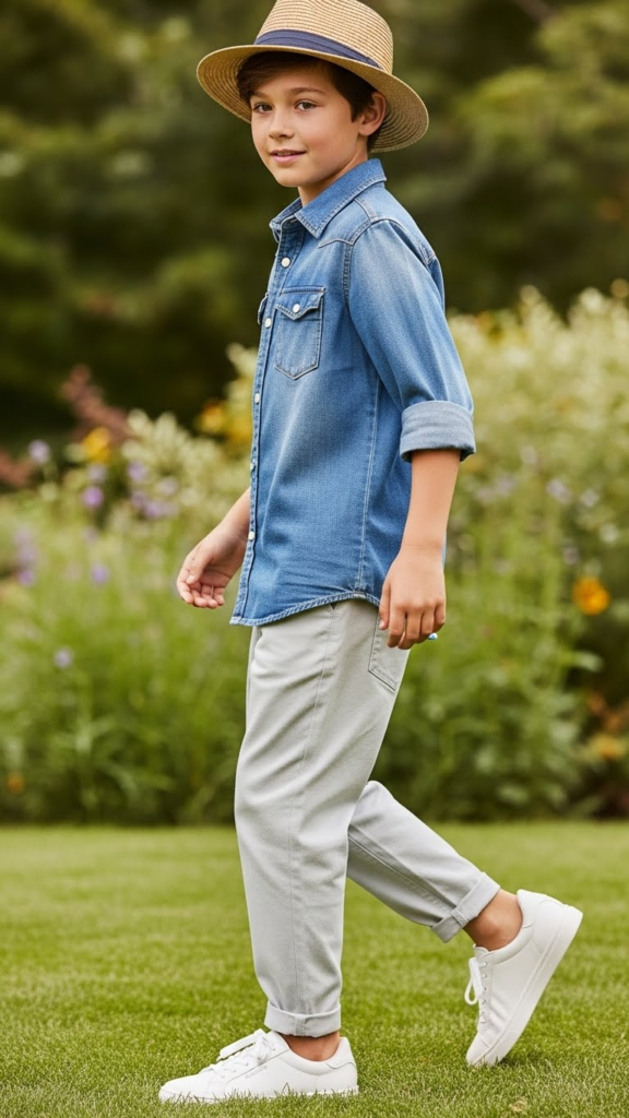 Denim Shirt with Cotton Pants