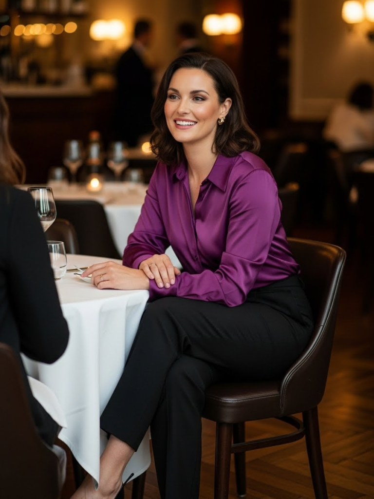 Satin Blouse + Tailored Trousers Ensemble