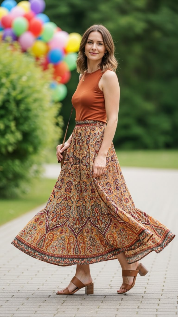 Printed Maxi Skirt with Fitted Top