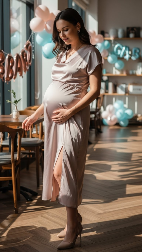 Satin Midi Dress with Slit