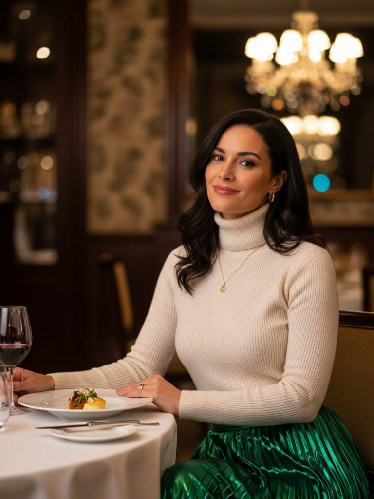 Knit Turtleneck + Pleated Midi Skirt