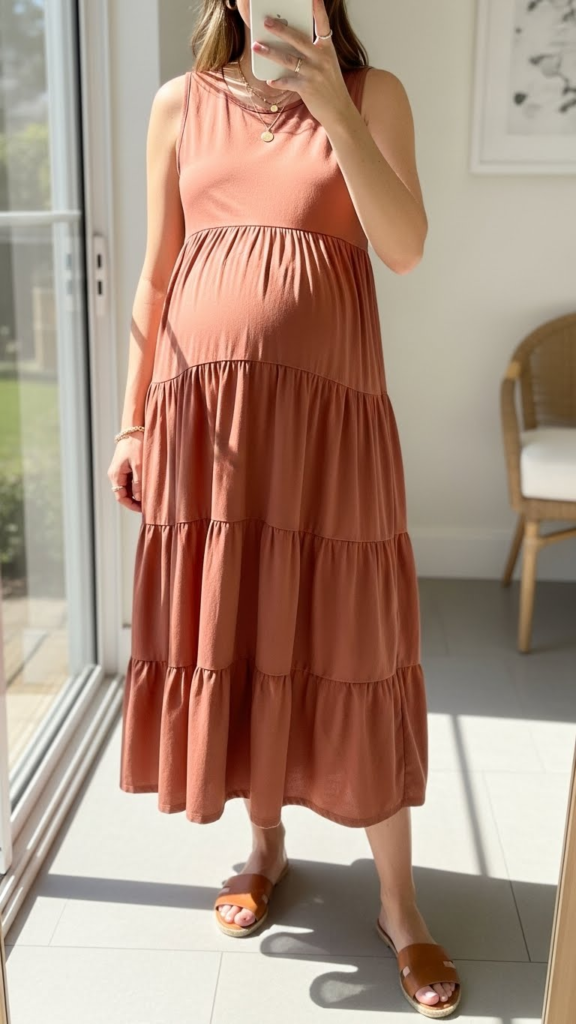Tiered Maternity Midi Dress