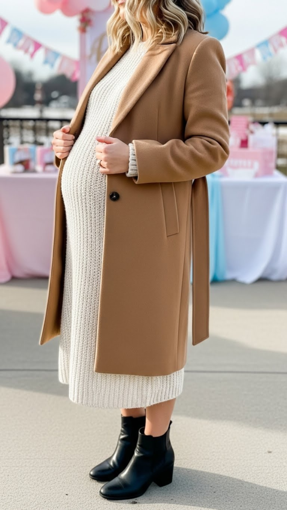Knit Midi Dress with Tailored Coat