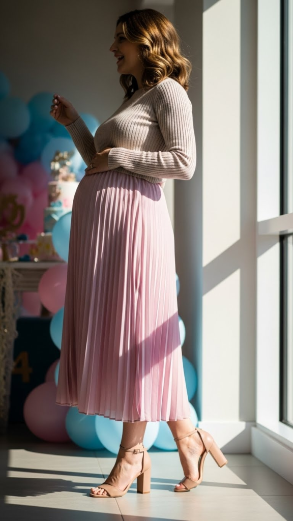 Pleated Skirt with Warm Knit Top