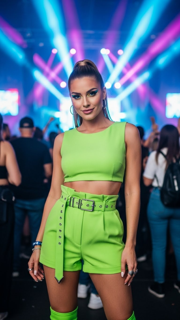 Neon Two-Piece Set with Statement Belt
