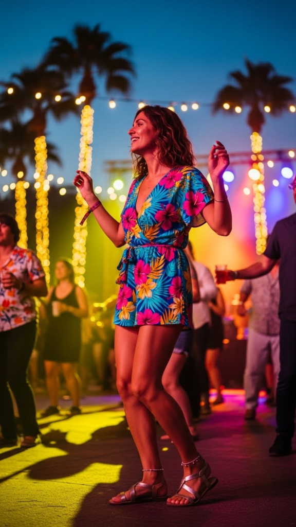 Tropical Print Romper with Strappy Sandals