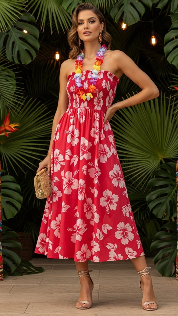 Strapless Hibiscus Print Dress