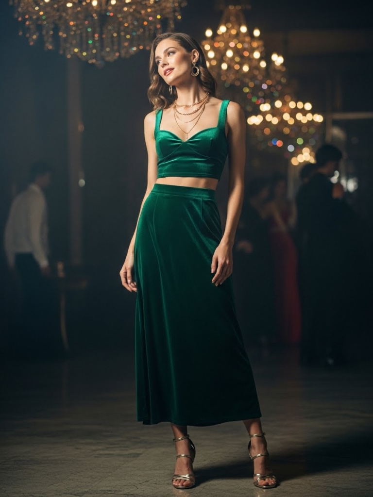 Velvet Two-Piece Set (Crop Top + Skirt)