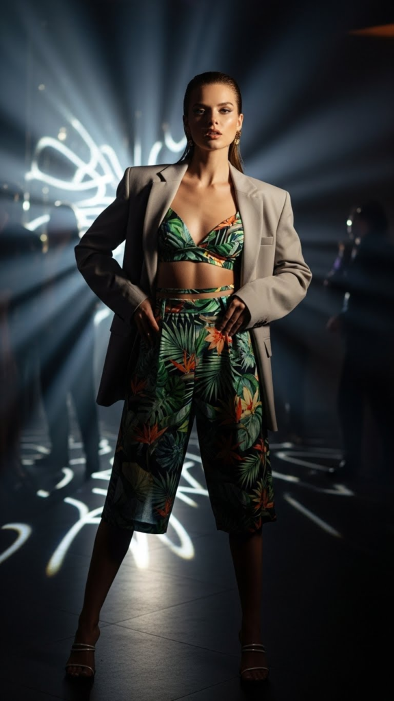 Structured Blazer with Hawaiian Print Bralette