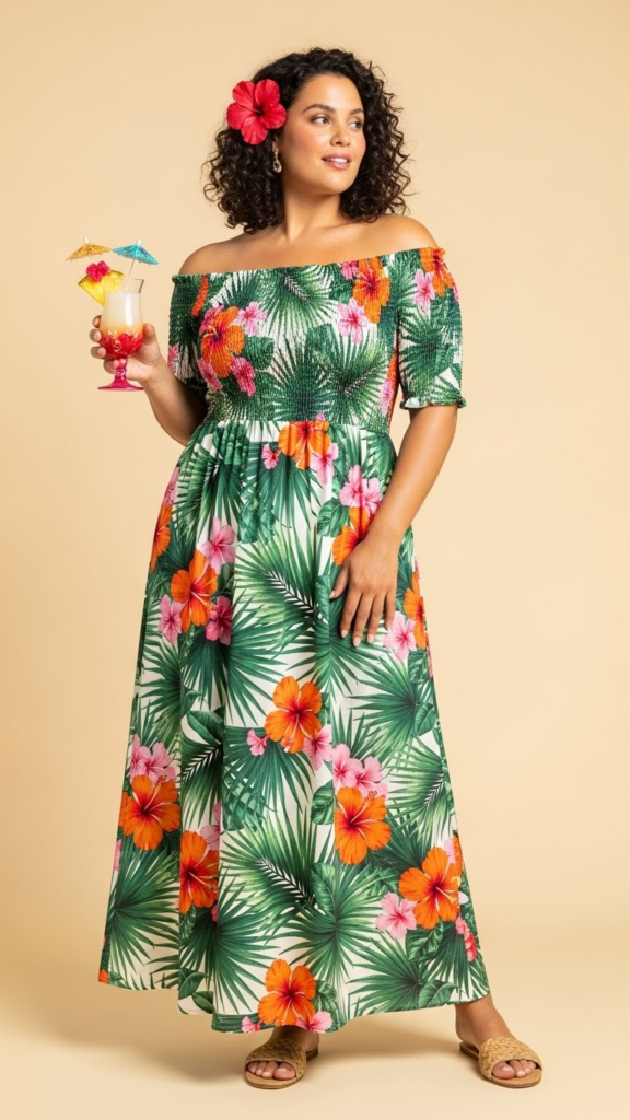 Off-Shoulder Smocked Island Dress