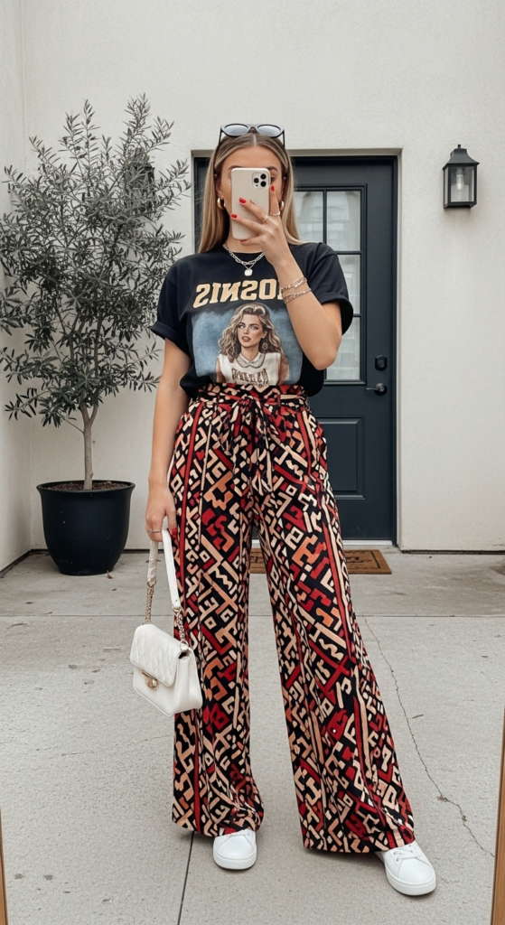 Stylish Wide-Leg Pants and Graphic Tee