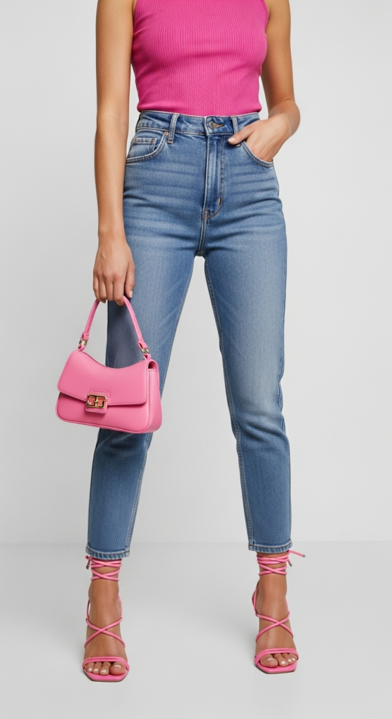 Strappy Pink Heels and Denim