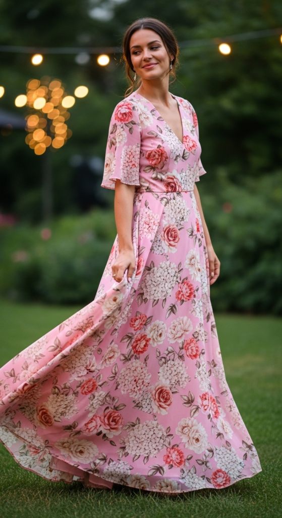 Pink Maxi Dress with Floral Print