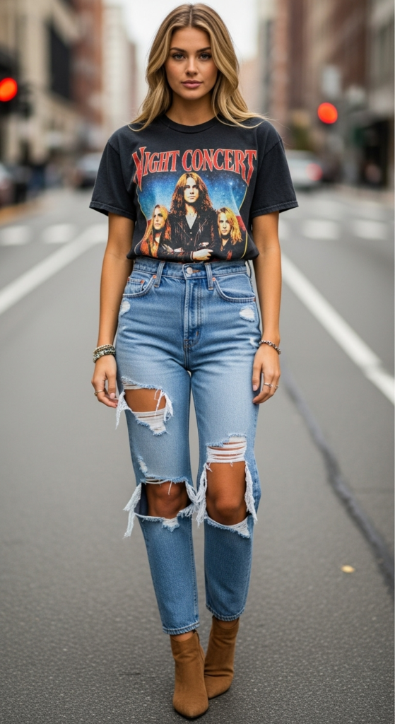 Vintage Band Tee and Ripped Jeans