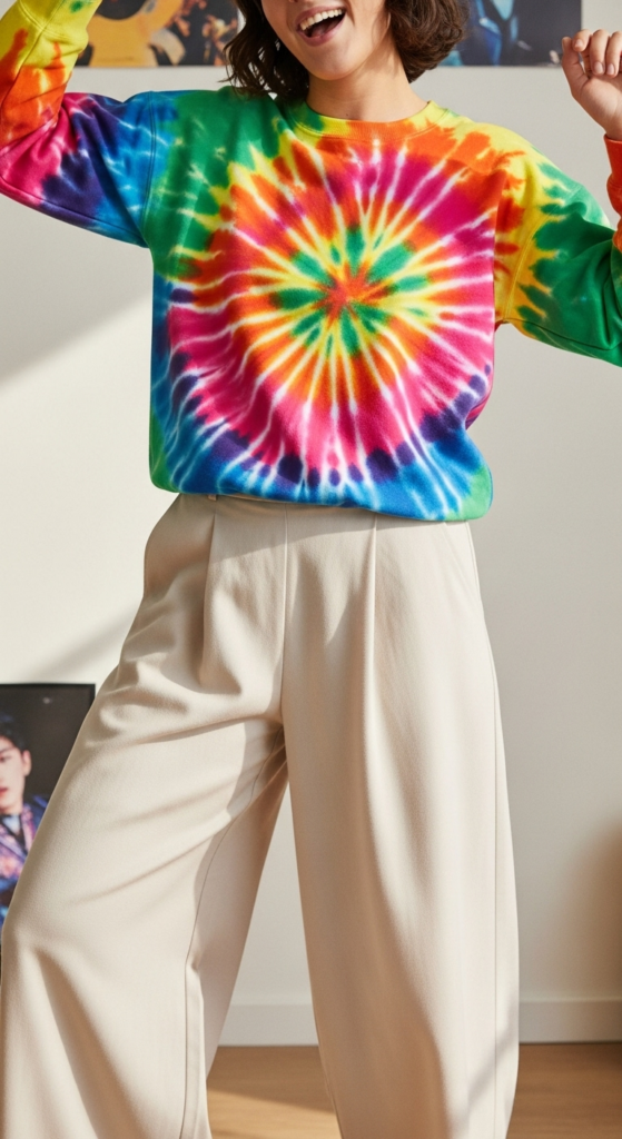 Tie-Dye Sweatshirt and Wide-Leg Trousers