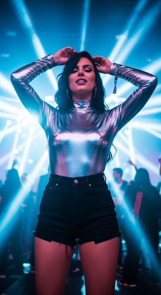 Metallic Bodysuit with High-Waisted Shorts