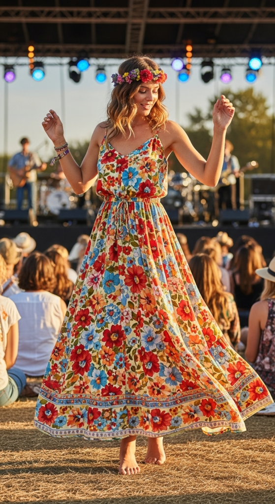 Floral Print Maxi Dress with Chunky Boots