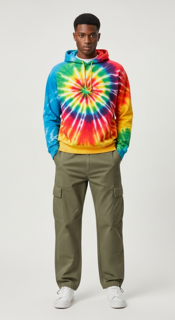 Tie-Dye Hoodie and Cargo Pants
