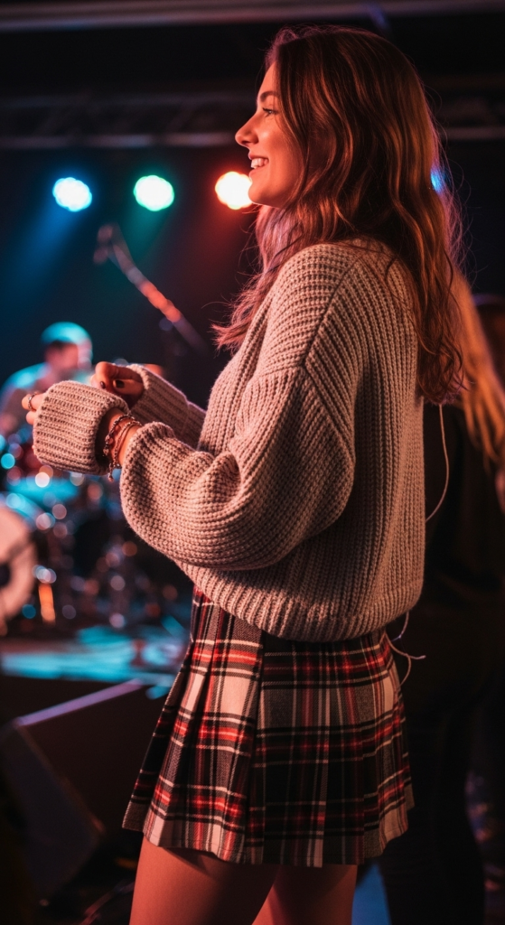 Knit Sweater and Plaid Mini Skirt