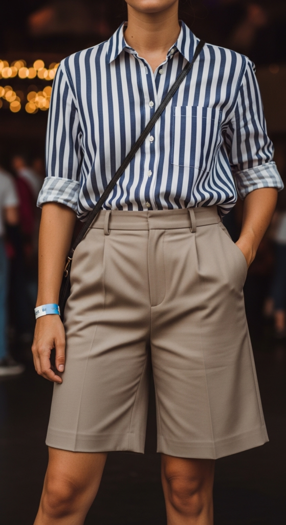 Striped Button-Up Shirt and Tailored Shorts