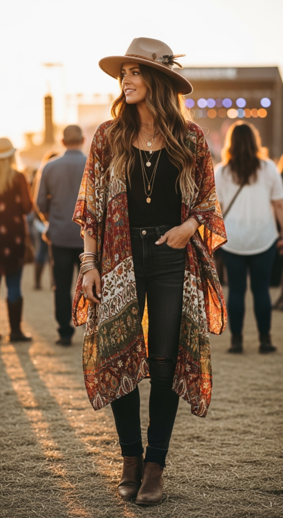 Bohemian Style Kimono with Fitted Jeans