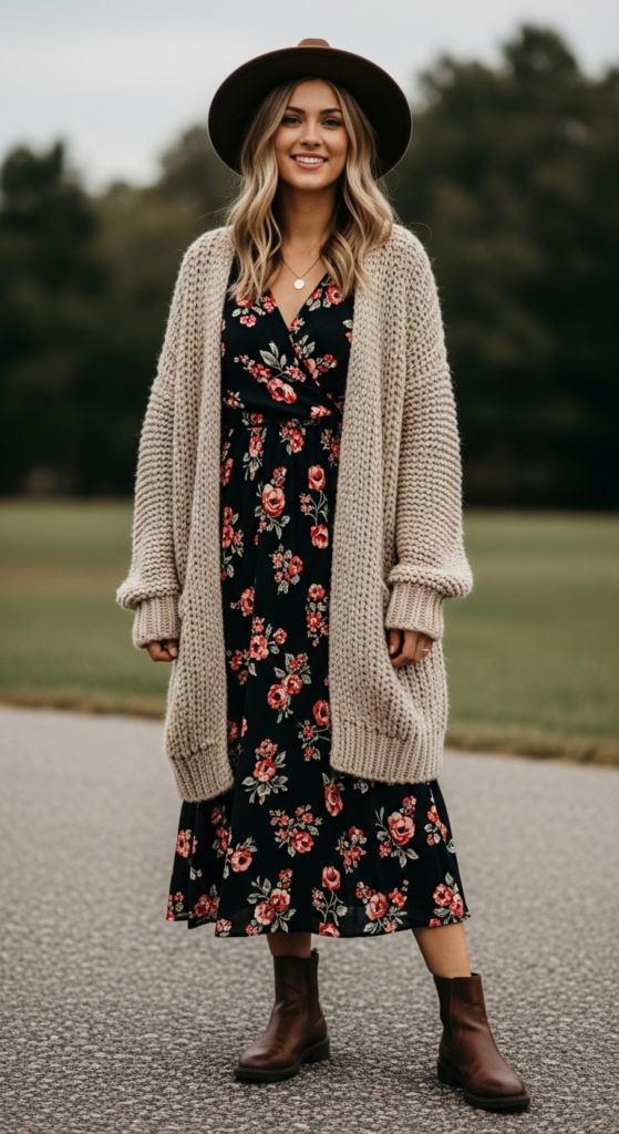  Chunky Knit Cardigan and Midi Dress