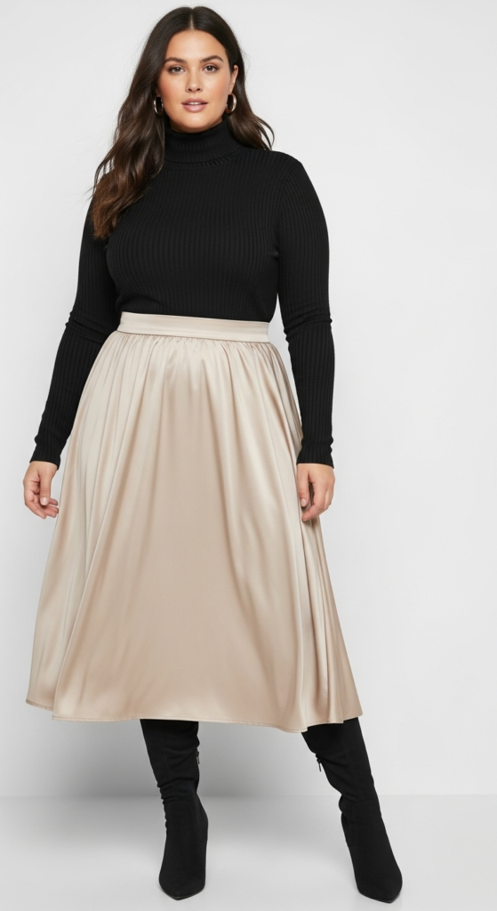 Turtleneck Top with Flowy Midi Skirt