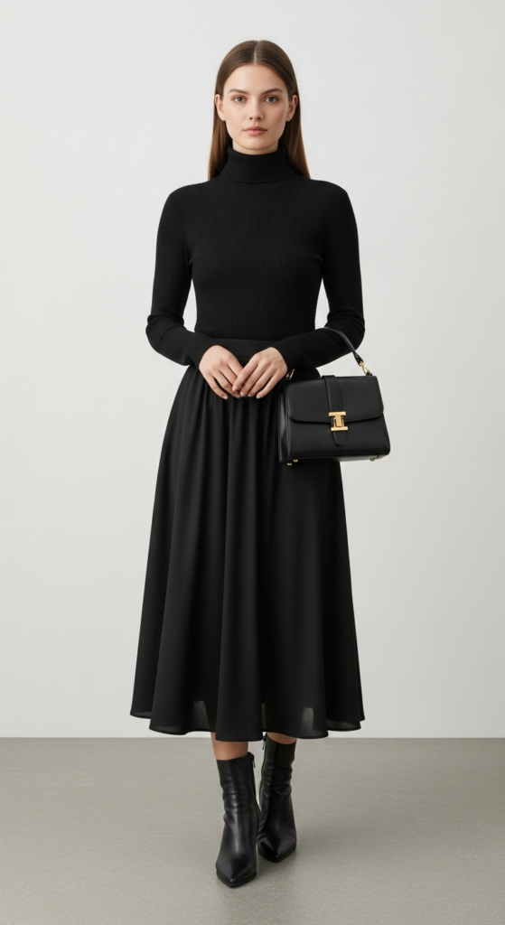 Chic Midi Skirt with a Turtleneck