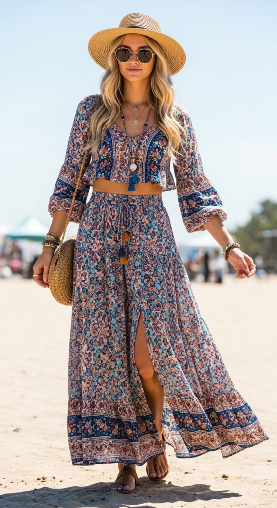 Boho Maxi Skirt with a Crop Top