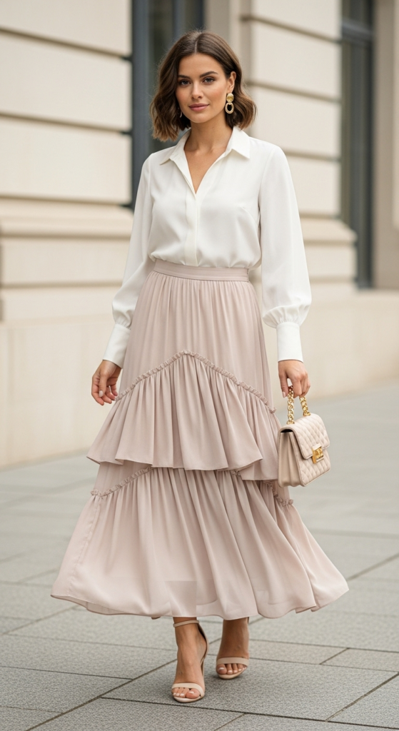 Sophisticated Tiered Skirt with Heels