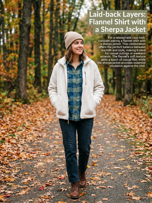 Laid-back Layers: Flannel Shirt with a Sherpa Jacket