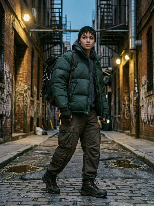 Urban Explorer: Puffer Jacket with Cargo Pants