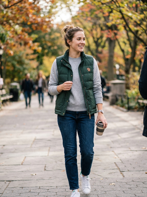 Weekend Comfort: Sweatshirt with a Quilted Vest
