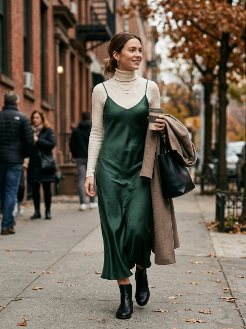 Cozy Chic: Turtleneck Under a Slip Dress